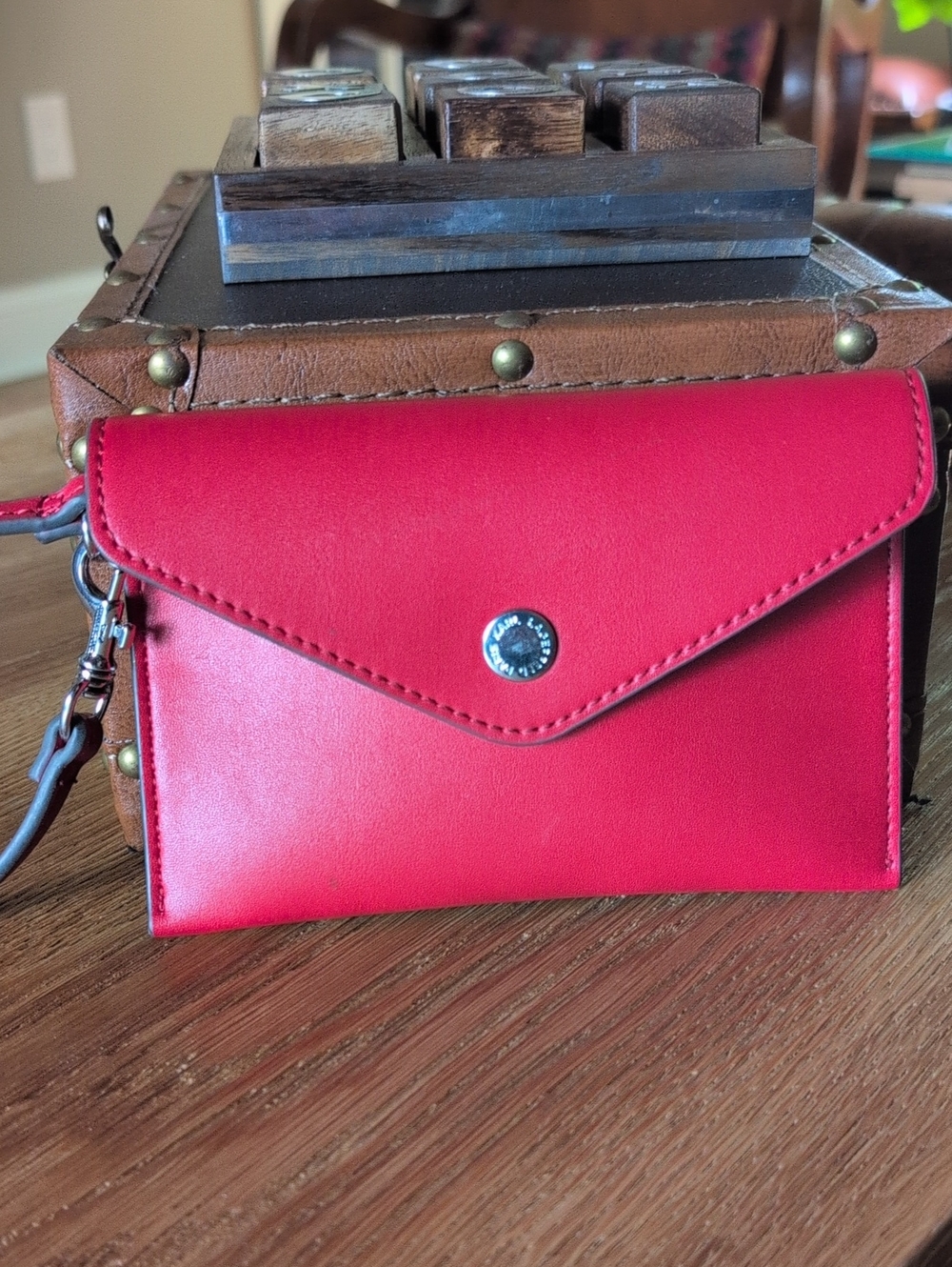 Karl Lagerfeld Paris Red Envelope Wristlet With Silver Hardware EUC